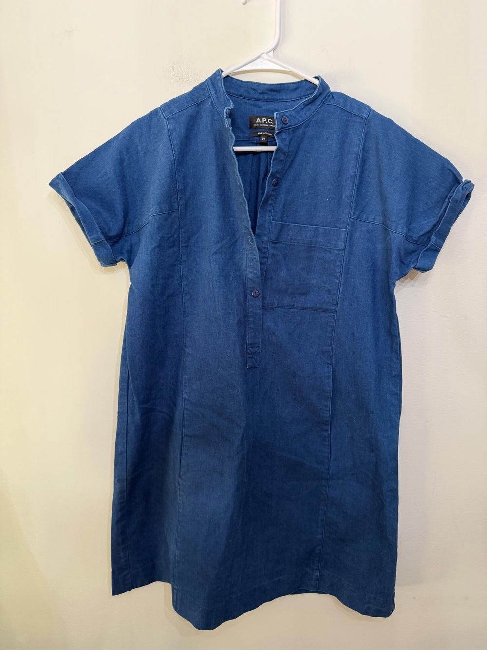 APC Denim Cotton Blend Shift Crew Short Sleeve Dress Dark Lagenlook Women’s M